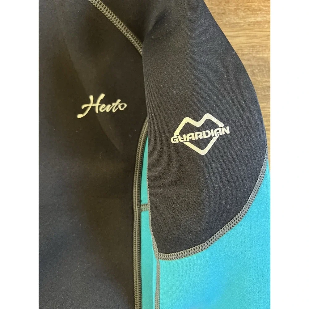 Hevto Neoprene Wetsuit Black Teal Long Sleeve Full Suit Back Zip Youth‎ Size 13